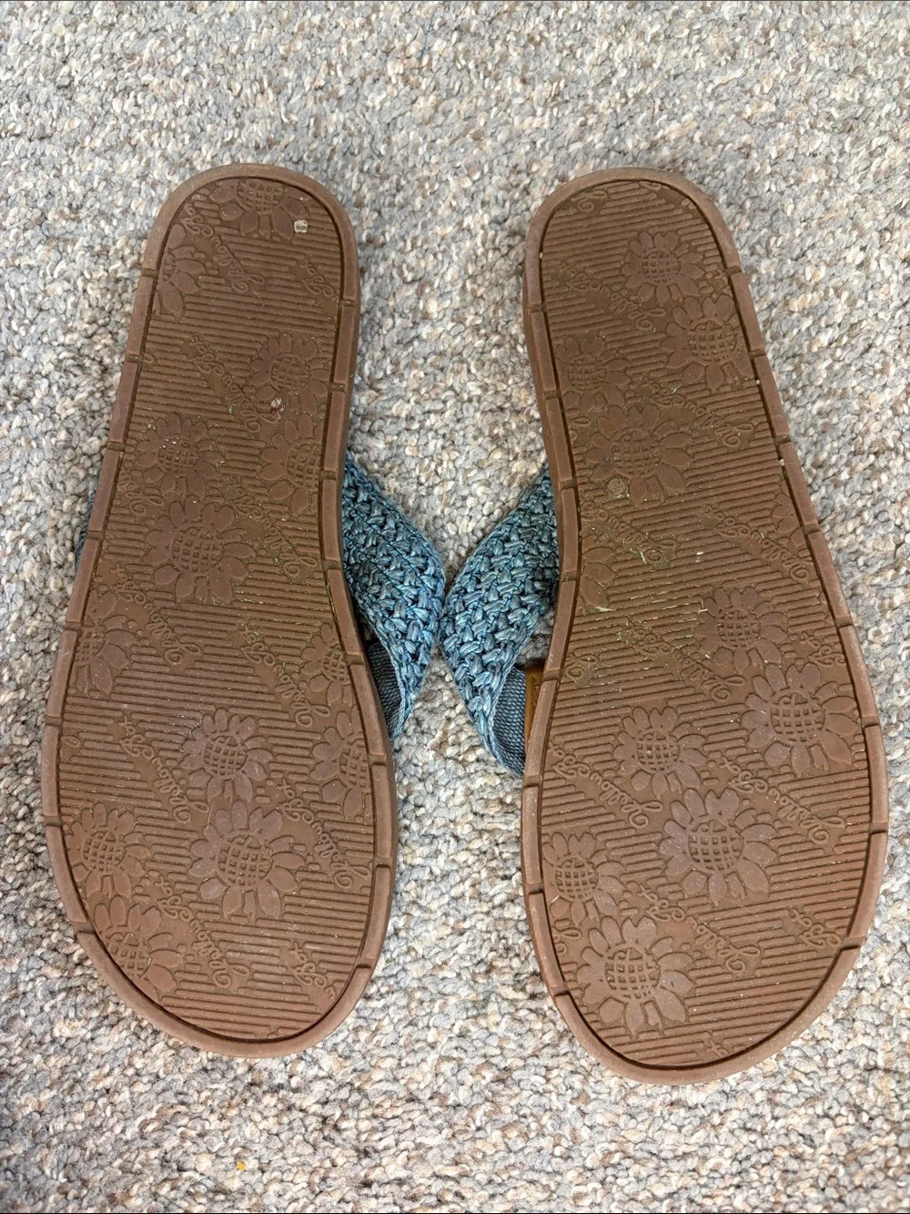 Yellow Box Blue Braided Thong Sandals with Brown Footbed - Picture 3 of 5